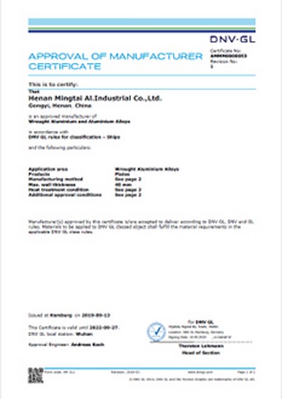 Aprobación DeT Norske Veritas del certificado de fabricante